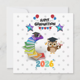 2026年度 卒業おめでとう - かわいいフクロウと本 カード