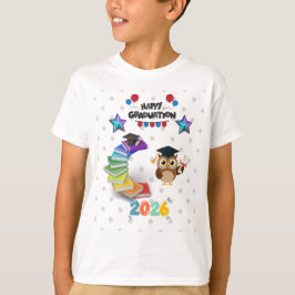 2026年度 卒業おめでとう - かわいいフクロウと本 Tシャツ