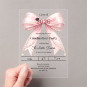 2026年度 卒業パーティー ピンクの蝶ネクタイ 豪華 アクリル招待状 (インサイチュ (ポータブル))