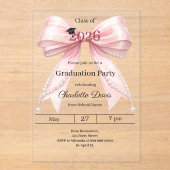 2026年度 卒業パーティー ピンクの蝶ネクタイ 豪華 アクリル招待状 (正面)