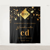 2026年度 卒業パーティー ブラック ゴールド 卒業生名入れ タペストリー (正面)