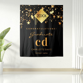 2026年度 卒業パーティー ブラック ゴールド 卒業生名入れ タペストリー