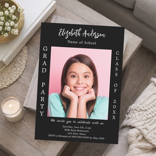 2026年度 卒業パーティー 黒白写真 招待状