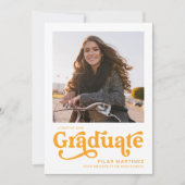 2026年度 卒業写真 70年代レトロ オレンジ色 発表 招待状 (正面)