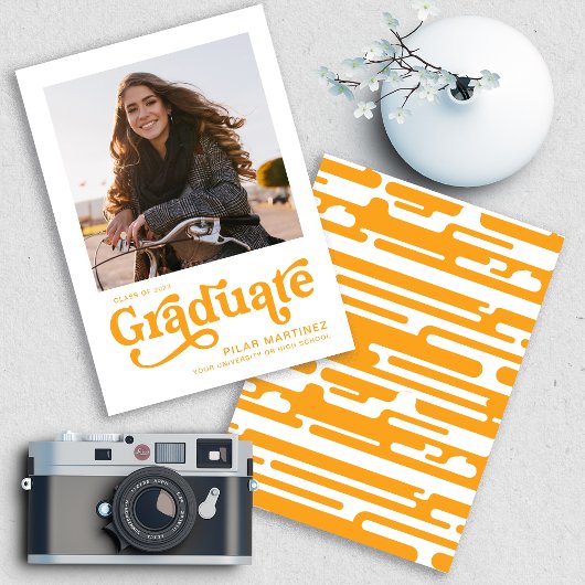 2026年度 卒業写真 70年代レトロ オレンジ色 発表 招待状