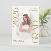 2026年度 現代的なゴールド写真 卒業パーティー 招待状 (スタンド正面)