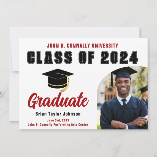 2026年度 赤い卒業生 現代的な卒業パーティー 案内状 (正面)