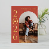 2026年度 赤のアーチフレーム 卒業式 箔招待状 (立ち正面)