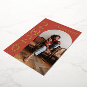 2026年度 赤のアーチフレーム 卒業式 箔招待状 (回転した状態)