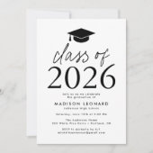 2026年度 黒の卒業パーティー 現代的なデザイン 招待状 (正面)