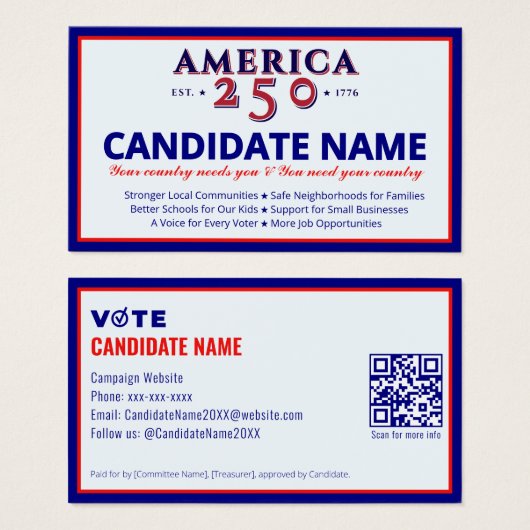 2026年政治キャンペーン候補者選挙連絡先 (正面&裏面)