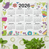 2026年数々の暦色鳥花 キッチンタオル (折り畳み)