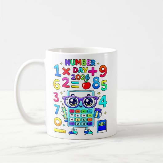 2026年数字の日電卓キャラクター数学デザイン コーヒーマグカップ (左)