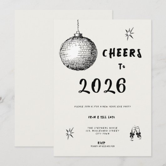 2026年新しい年のモダンなお祝い 太字タイポ 招待状 (正面/裏面)