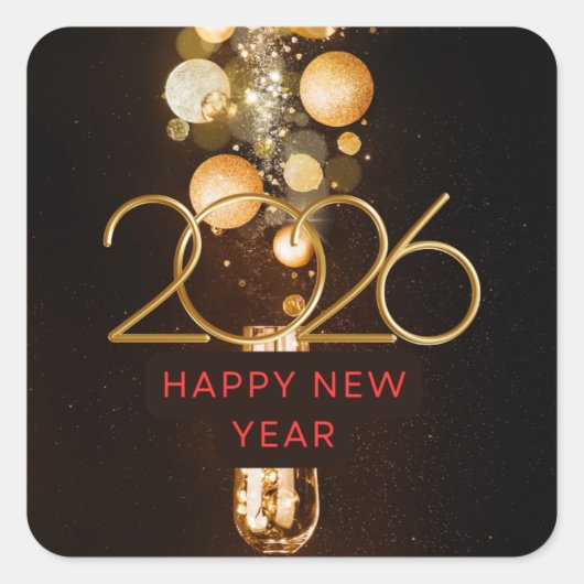 2026年新年おめでとうクリスマスの緑 スクエアシール (正面)
