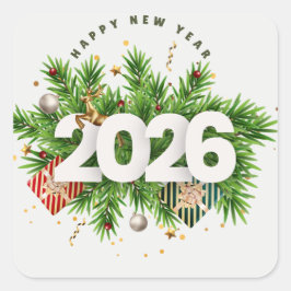 2026年新年おめでとうクリスマスグリーンインテリア デザイン スクエアシール