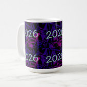 2026年新年おめでとう紫色の楽しい数字 コーヒーマグカップ (正面左)