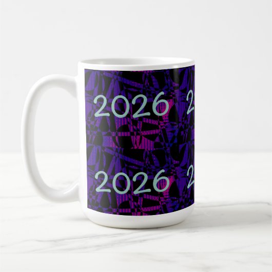 2026年新年おめでとう紫色の楽しい数字 コーヒーマグカップ (左)