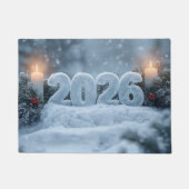 2026年新年おめでとう雪のキャンドル ドアマット (正面)