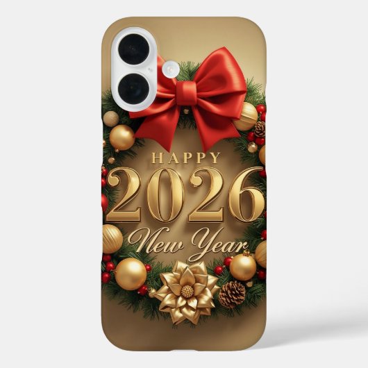 2026年新年おめでとう エレガントなリース Case-Mate iPhoneケース (裏面)
