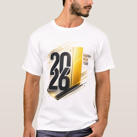 2026年新年おめでとう モダン ゴールド エレガント 慶祝 Tシャツ (正面)