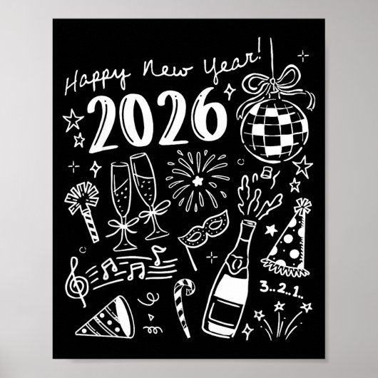 2026年新年おめでとう リボン 楽しい ポスター (正面)