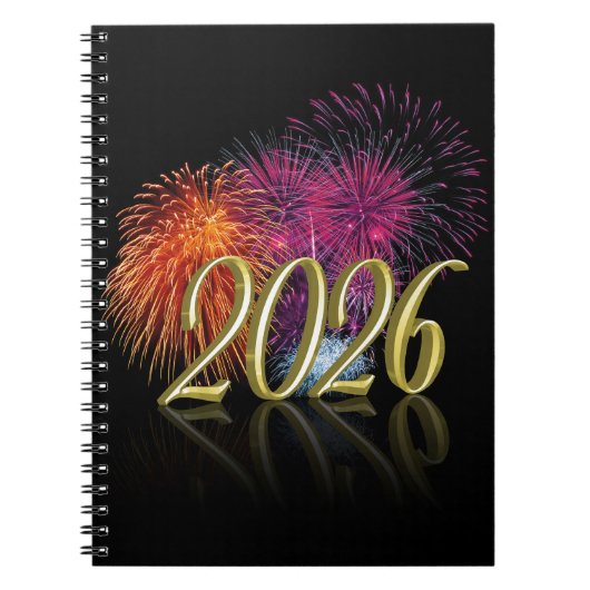 2026年新年おめでとう 花火 ゴールド ノートブック (正面)