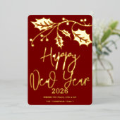 2026年新年おめでとう、赤いリボン 箔シーズンカード (立ち正面)