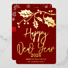 2026年新年おめでとう、赤いリボン 箔シーズンカード