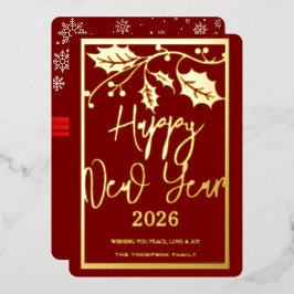 2026年新年おめでとう、赤いリボン 箔シーズンカード