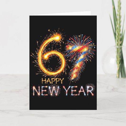 2026年新年おめでとう 67歳の誕生日 花火 ナンバー67 カード (正面)