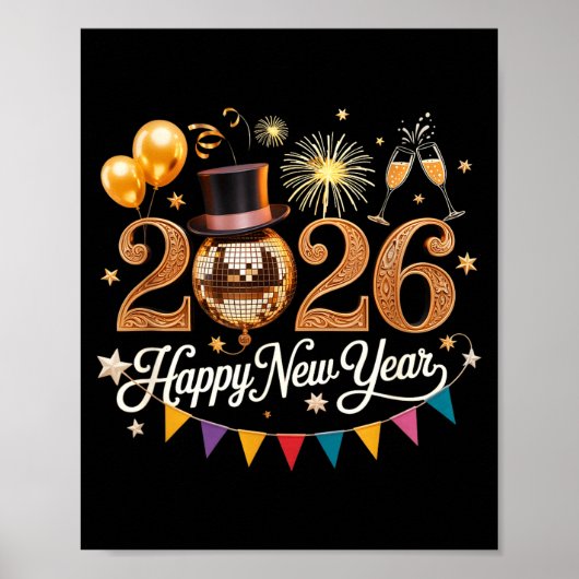 2026年新年お祝いディスコボールゴールドの祝祭 ポスター (正面)