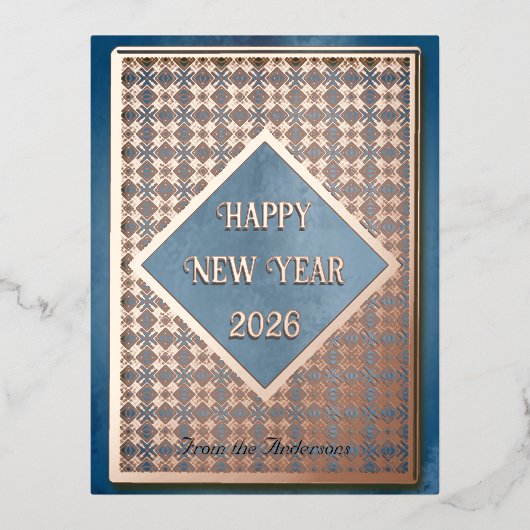 2026年新年のバラ金ゴールドパターン 箔シーズンポストカード (正面)