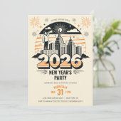 2026年新年のパーティーの到着を発表するレトロ 招待状 (スタンド正面)
