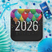 2026年新年の風船 ペーパープレート (パーティー)