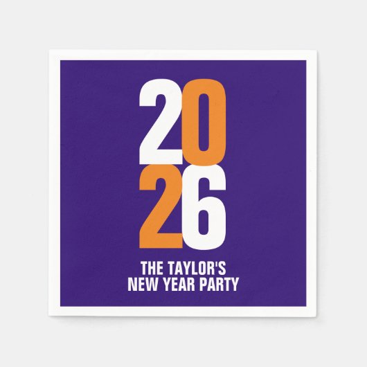 2026年新年イベントカスタムオレンジ白ダークブルー スタンダードカクテルナプキン (正面)