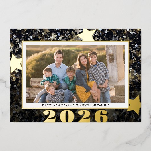 2026年新年スターコンフェッティ写真 箔シーズンカード (正面)