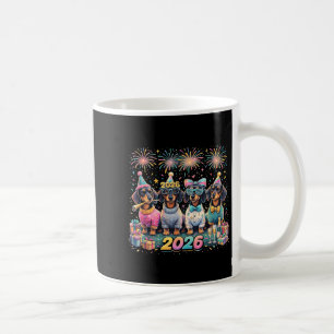 2026年新年ダックスフンドパーティー花火楽しみ コーヒーマグカップ