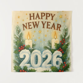 2026年新年パーティーのコージーなハッピーな背景 タペストリー