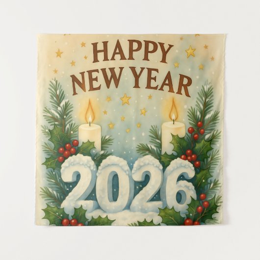2026年新年パーティーのコージーなハッピーな背景 タペストリー (正面)