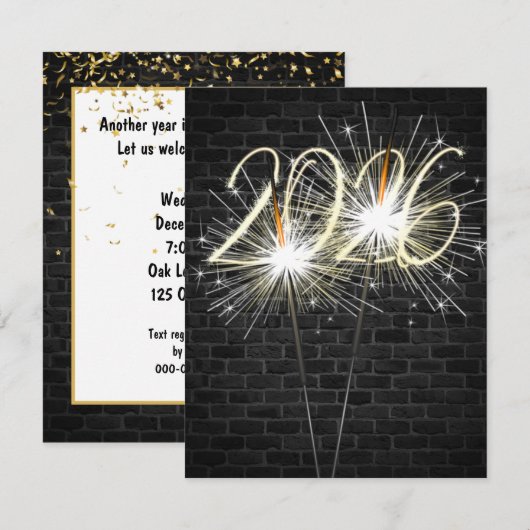 2026年新年パーティーのスパークラー 招待状 (正面/裏面)