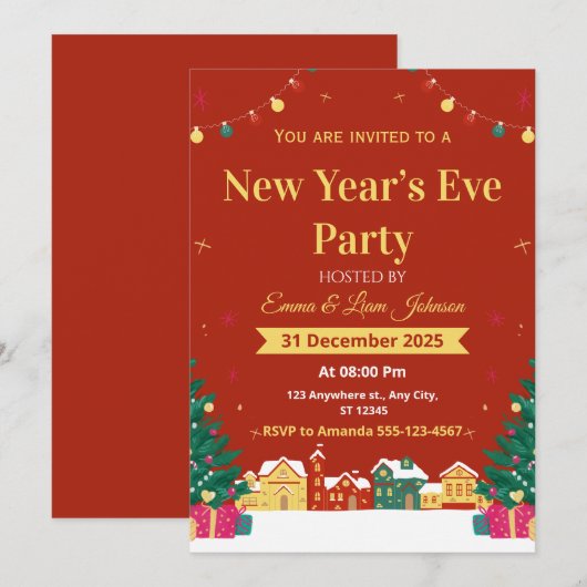 2026年新年パーティーの招待状 招待状 (正面/裏面)