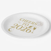 2026年新年パーティープレート-エレガントブラック&金ゴールド ペーパープレート (アングル)