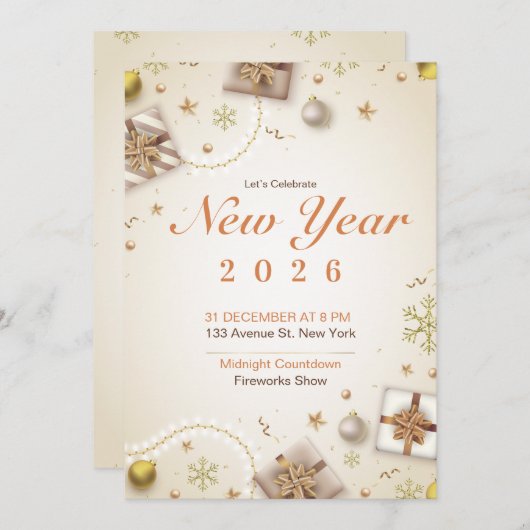 2026年新年パーティー招待ポスター | カウントダウン  招待状 (正面/裏面)