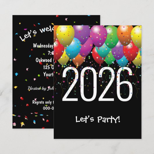 2026年新年パーティー風船 招待状 (正面/裏面)