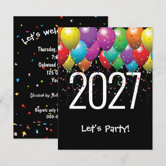 2026年新年パーティー風船 招待状 (正面/裏面)