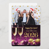 2026年新年パープル金ゴールドシャンパンビジネスフォト シーズンカード (正面/裏面)