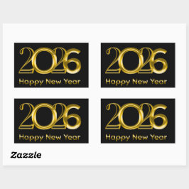 2026年新年フェイクゴールドタイポグラフィ 長方形シール