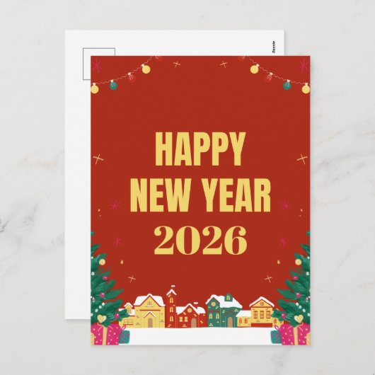 2026年新年ポストカード - 祝福のグリーティングカード シーズンポストカード (正面/裏面)