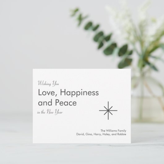 2026年新年レトロスノーフレークグレー白 シーズンポストカード (スタンド正面)